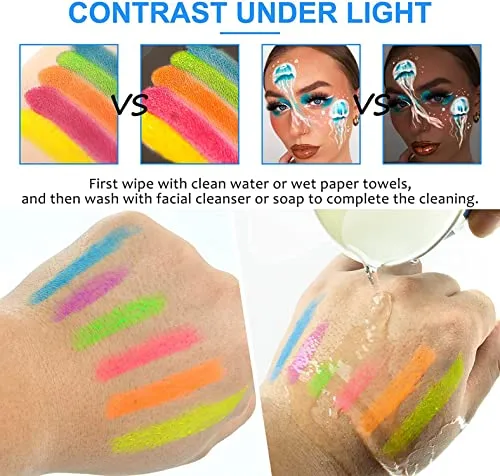 10 Colors Glow in The Black Light Face Paint Crayons Kit, UV Black Light Makeup Neon Face and Body Paint Sticks Markers for Mardi Gras Halloween