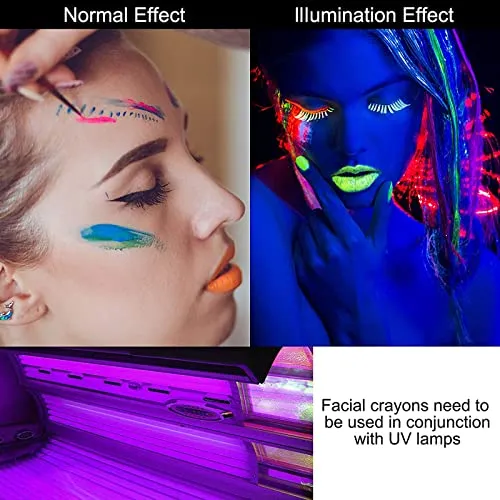 10 Colors Glow in The Black Light Face Paint Crayons Kit, UV Black Light Makeup Neon Face and Body Paint Sticks Markers for Mardi Gras Halloween