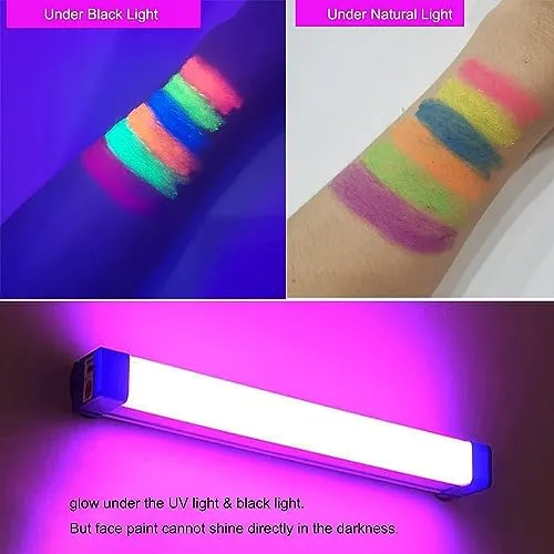 10 Colors Glow in The Black Light Face Paint Crayons Kit, UV Black Light Makeup Neon Face and Body Paint Sticks Markers for Mardi Gras Halloween
