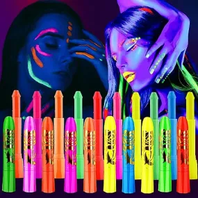 10 Colors Glow in The Black Light Face Paint Crayons Kit, UV Black Light Makeup Neon Face and Body Paint Sticks Markers for Mardi Gras Halloween