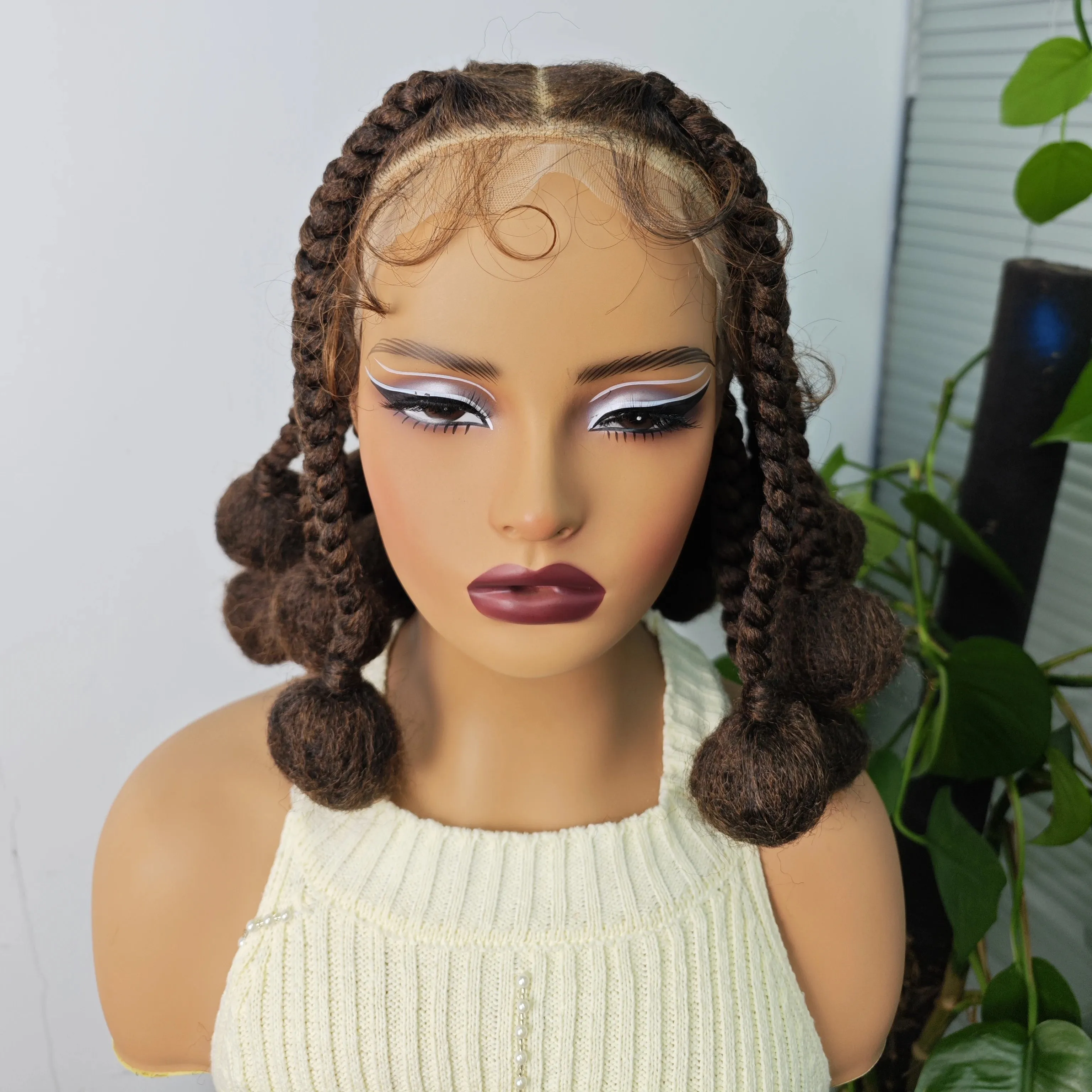 12 Inches Natural Color Synthetic Braided Wigs Transparent Lace Front Kontless Box Braiding Wigs With Baby Hair for Black Women