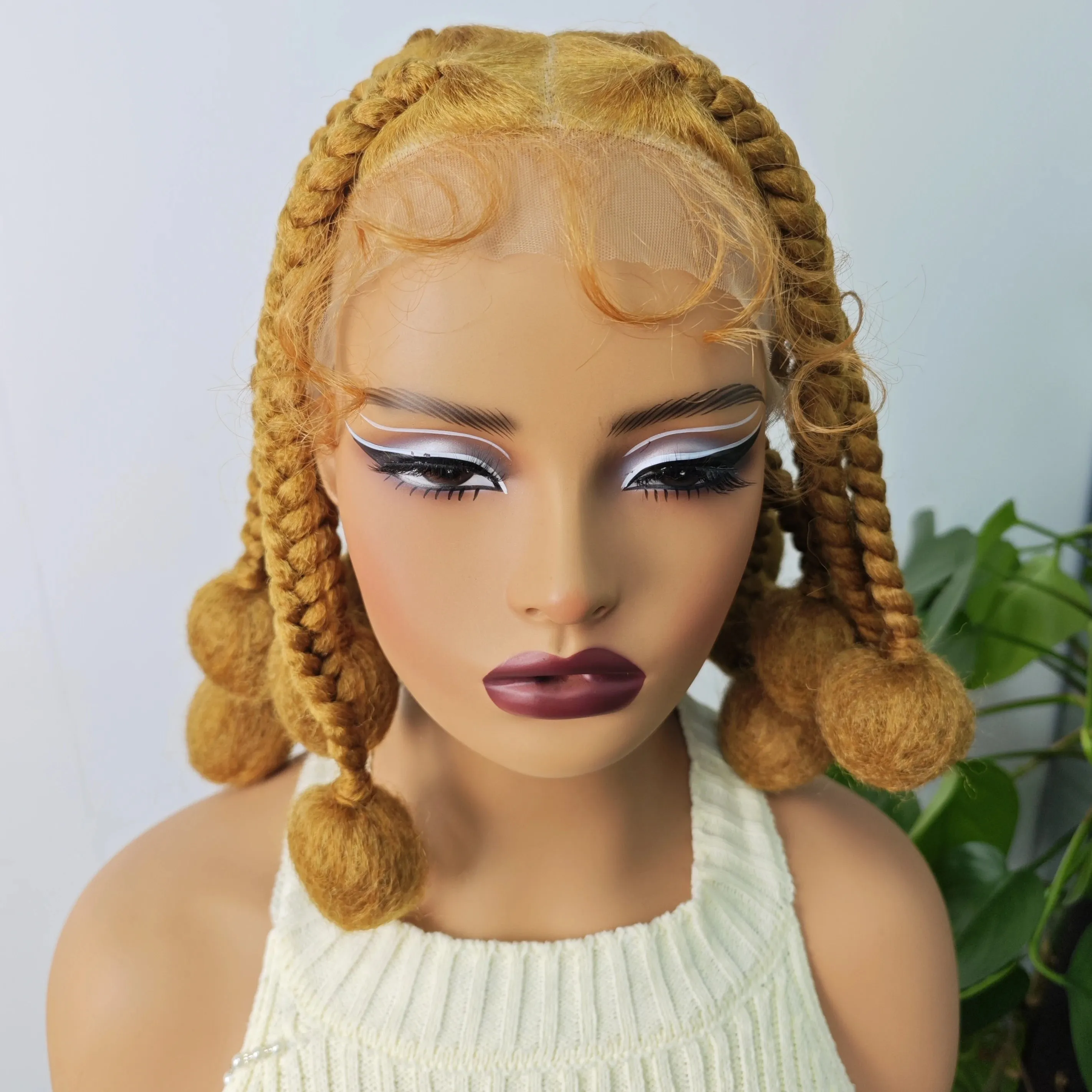 12 Inches Natural Color Synthetic Braided Wigs Transparent Lace Front Kontless Box Braiding Wigs With Baby Hair for Black Women