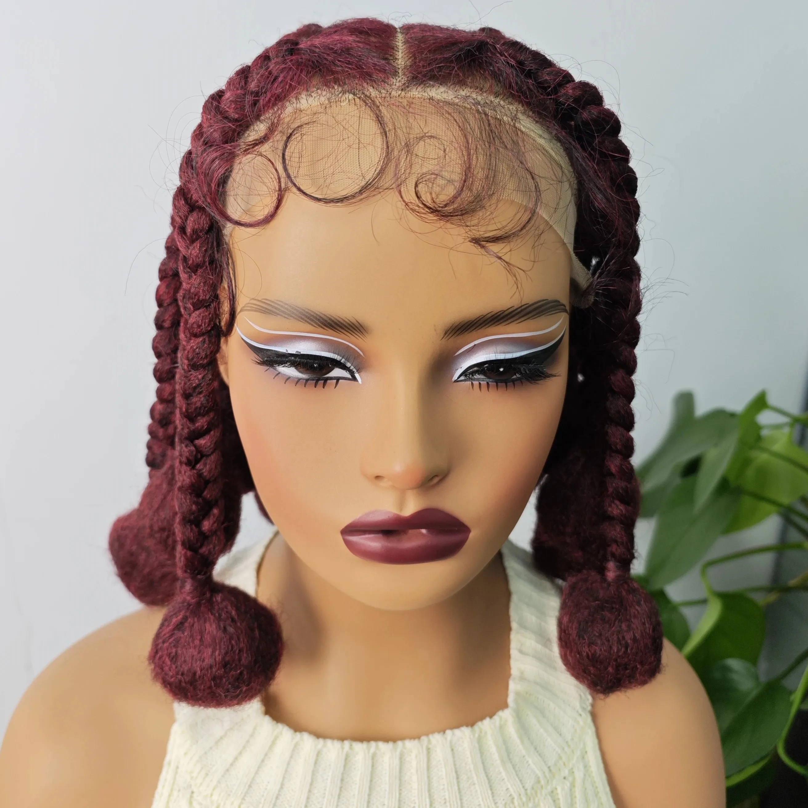 12 Inches Natural Color Synthetic Braided Wigs Transparent Lace Front Kontless Box Braiding Wigs With Baby Hair for Black Women