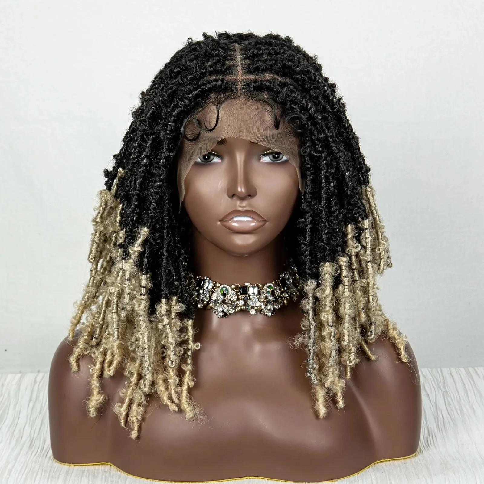 14 Inches Lace Front Braiding Hair Bob Wig Synthetic Braided Wigs Crochets Braid Wigs Butterfly Locs Crochet Hair Wigs for Women