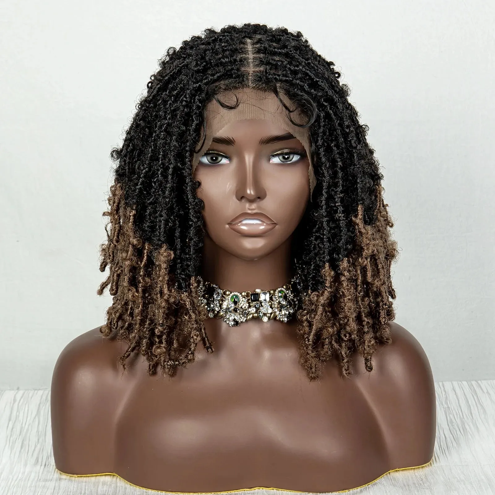 14 Inches Lace Front Braiding Hair Bob Wig Synthetic Braided Wigs Crochets Braid Wigs Butterfly Locs Crochet Hair Wigs for Women