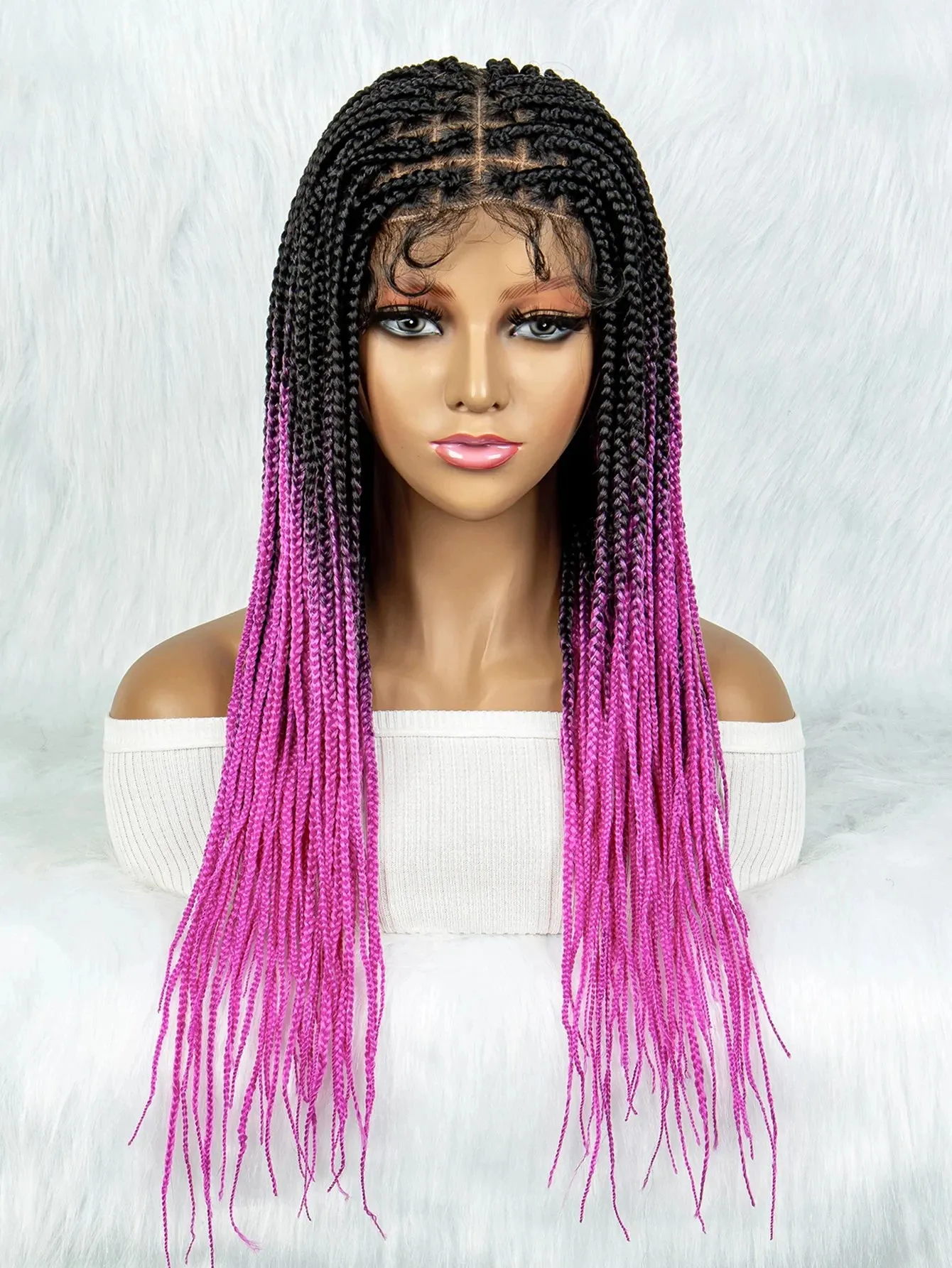 24Inch Straight Orange Full Lace Braided  Synthetic Square Knotless Box Braids Wigs