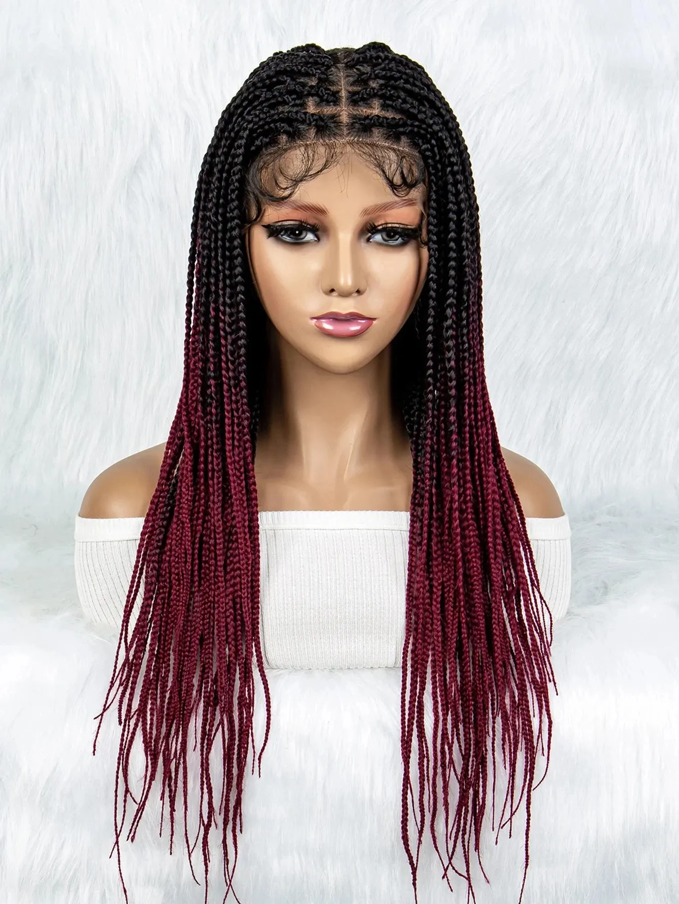 24Inch Straight Orange Full Lace Braided  Synthetic Square Knotless Box Braids Wigs