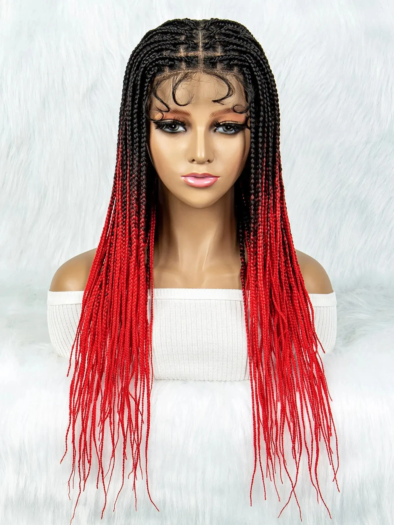 24Inch Straight Orange Full Lace Braided  Synthetic Square Knotless Box Braids Wigs