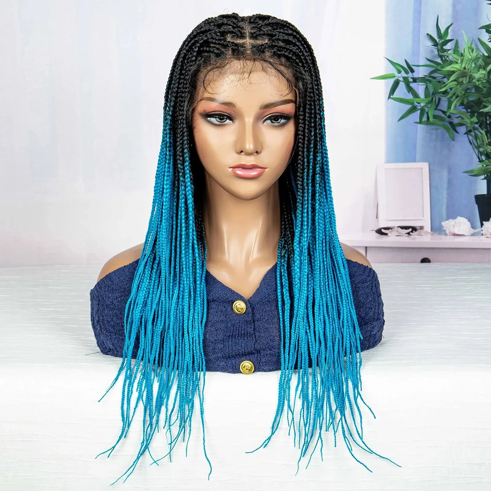 24Inch Straight Orange Full Lace Braided  Synthetic Square Knotless Box Braids Wigs