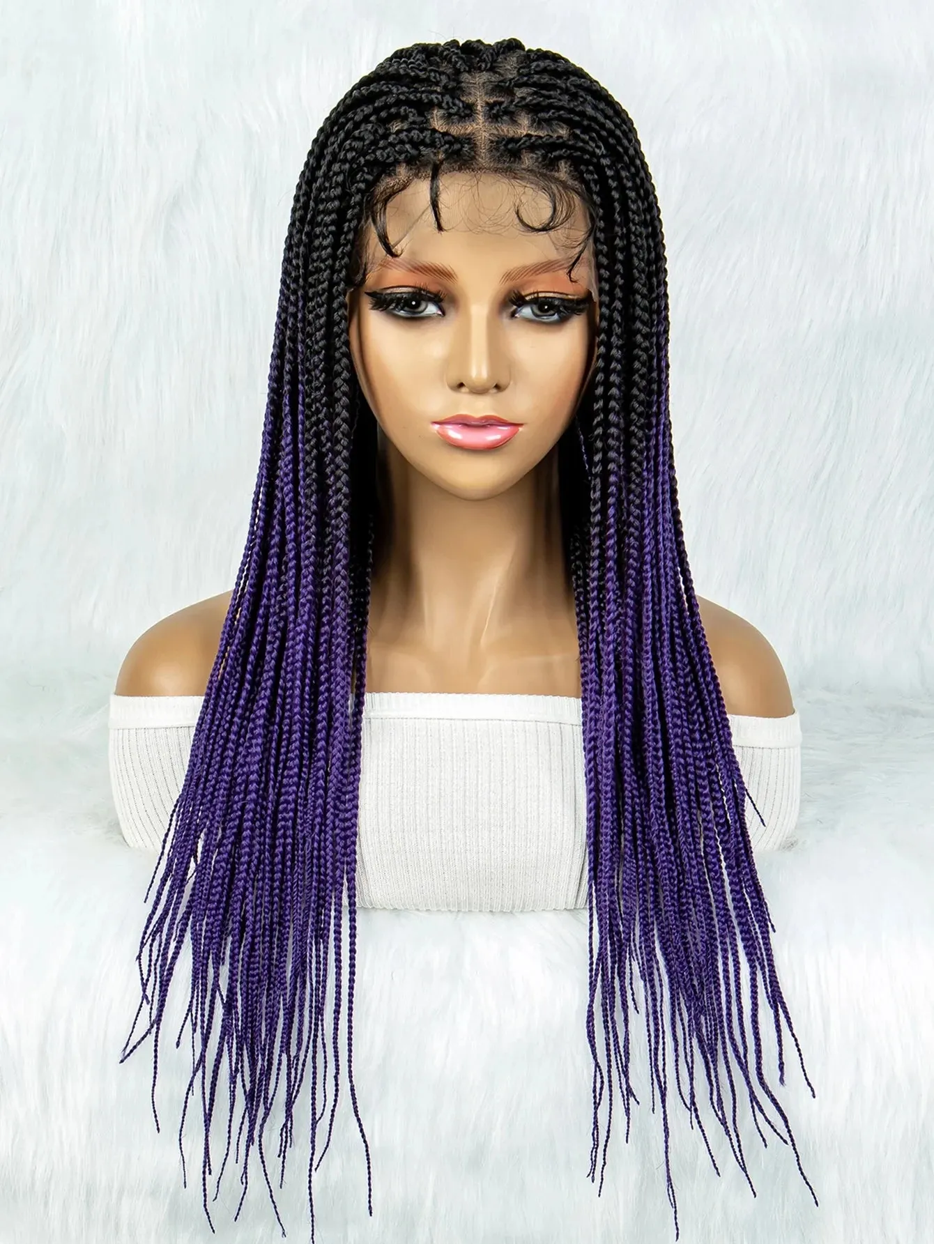 24Inch Straight Orange Full Lace Braided  Synthetic Square Knotless Box Braids Wigs