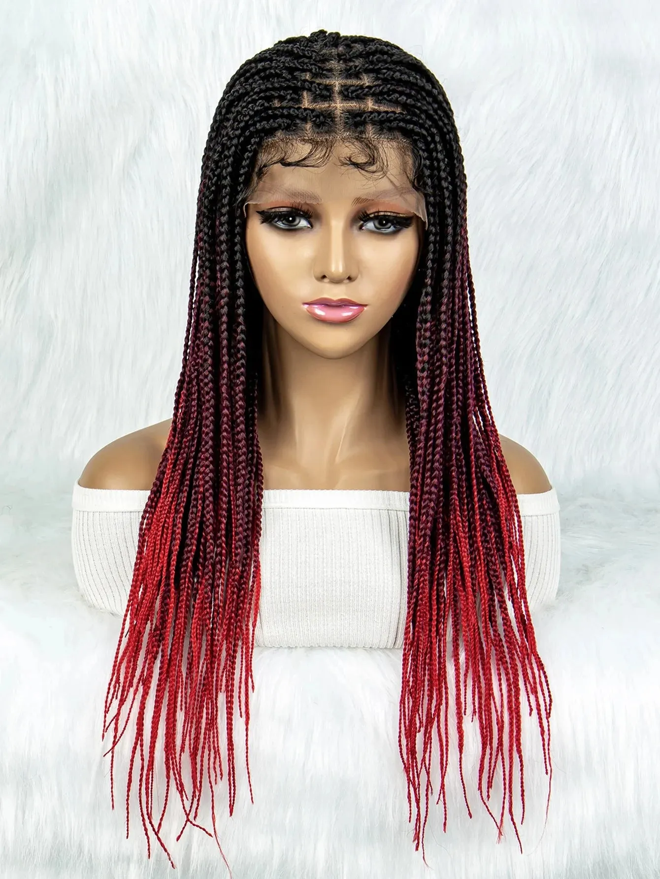 24Inch Straight Orange Full Lace Braided  Synthetic Square Knotless Box Braids Wigs