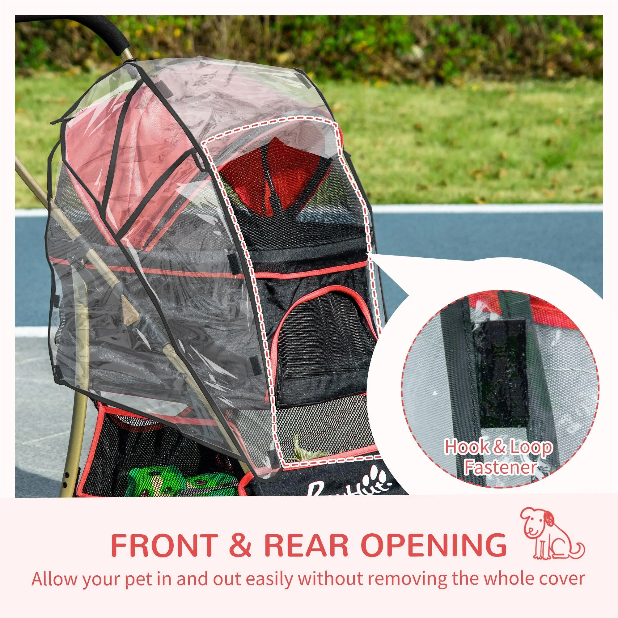 3-in-1 Cat Stroller - Carrier with Universal Wheel & Rain Cover - Red & Black