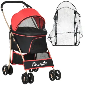 3-in-1 Cat Stroller - Carrier with Universal Wheel & Rain Cover - Red & Black