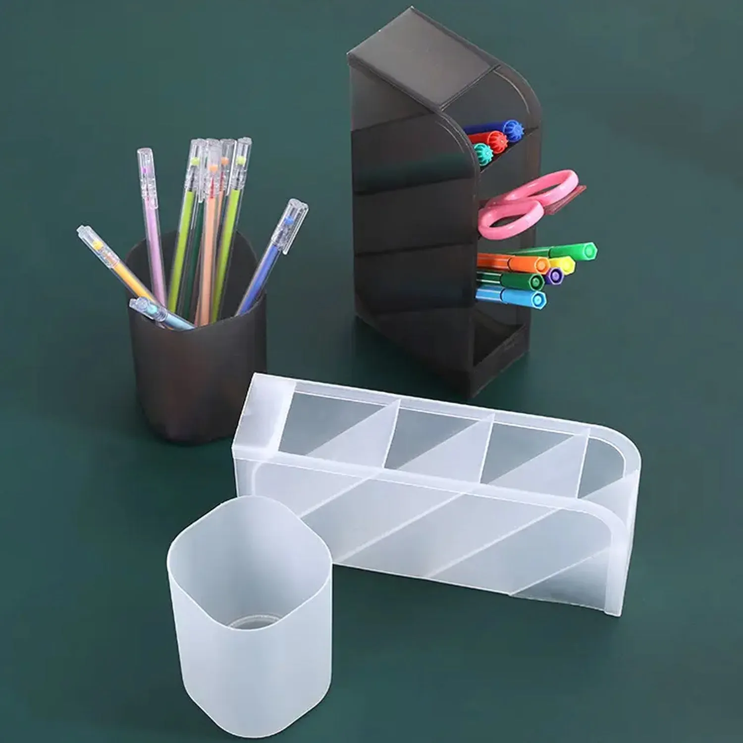 4384 Plastic 4 Compartment Office Desktop Storage Box, Pen Pencil Stand/Holder Stationary Organizer, Plastic Desktop Stationary Organizer For School