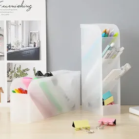 4384 Plastic 4 Compartment Office Desktop Storage Box, Pen Pencil Stand/Holder Stationary Organizer, Plastic Desktop Stationary Organizer For School