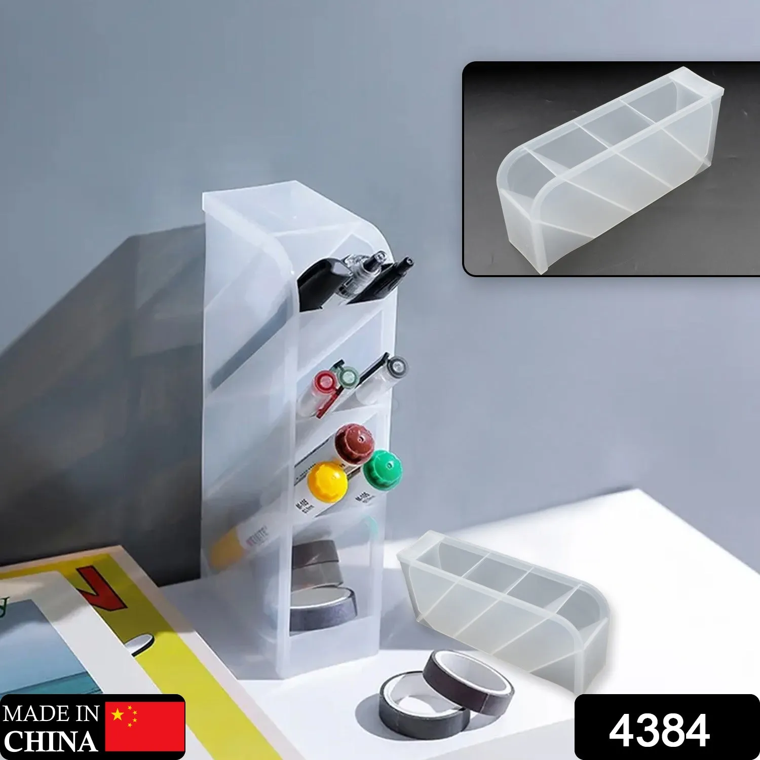 4384 Plastic 4 Compartment Office Desktop Storage Box, Pen Pencil Stand/Holder Stationary Organizer, Plastic Desktop Stationary Organizer For School