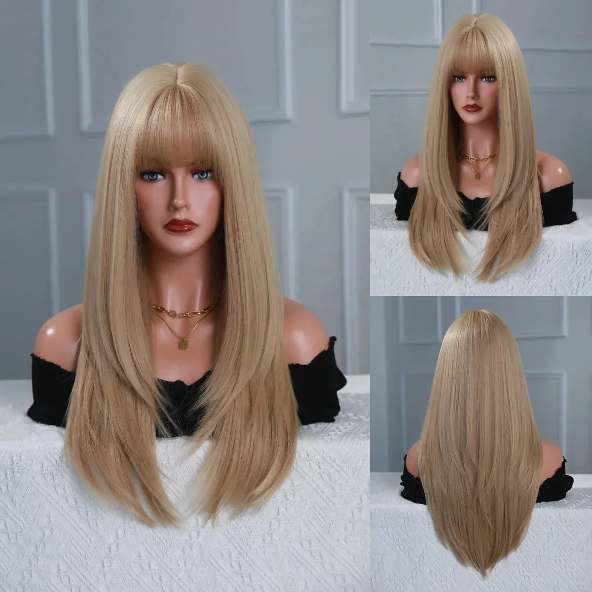60cm Long 9Style Black Gold Straight Cosplay Hair Wig for Women’s Halloween Christmas Anime Wigs