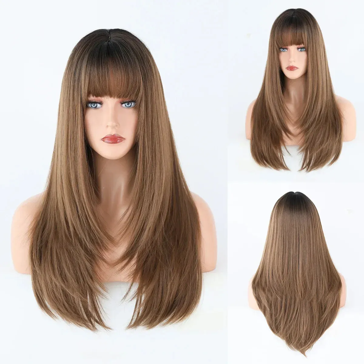 60cm Long 9Style Black Gold Straight Cosplay Hair Wig for Women’s Halloween Christmas Anime Wigs