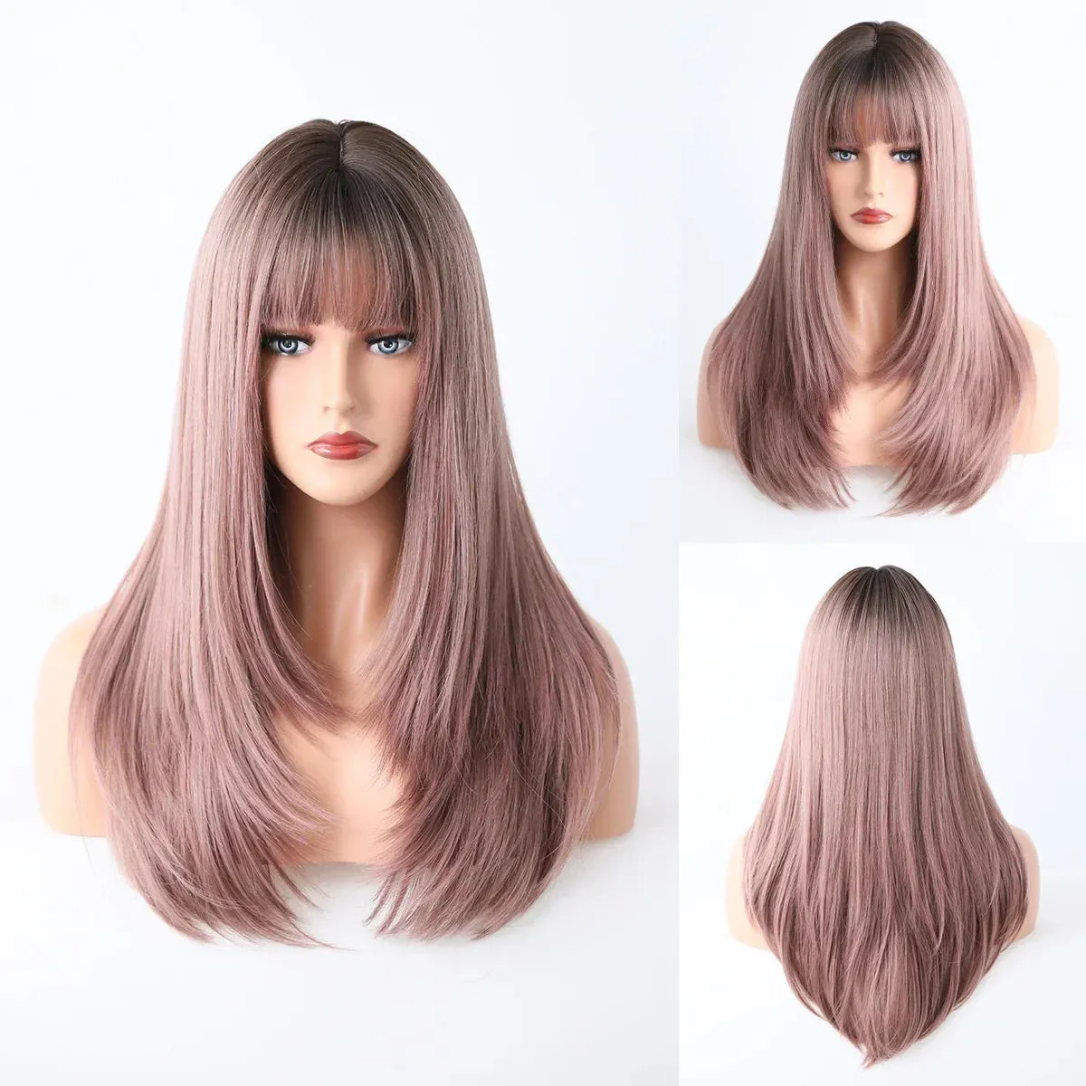 60cm Long 9Style Black Gold Straight Cosplay Hair Wig for Women’s Halloween Christmas Anime Wigs