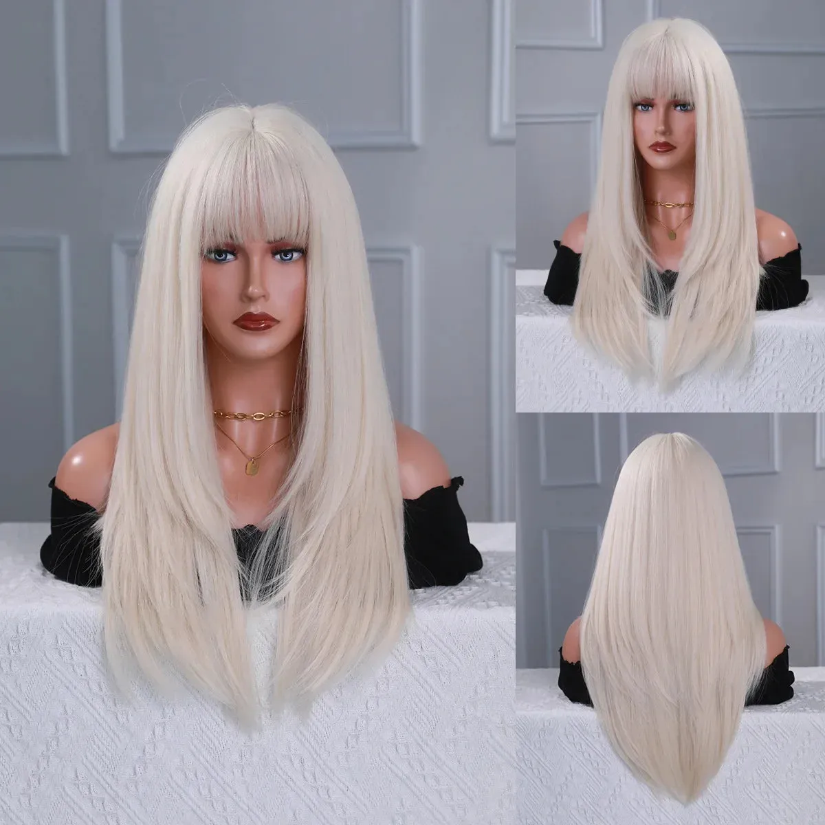 60cm Long 9Style Black Gold Straight Cosplay Hair Wig for Women’s Halloween Christmas Anime Wigs