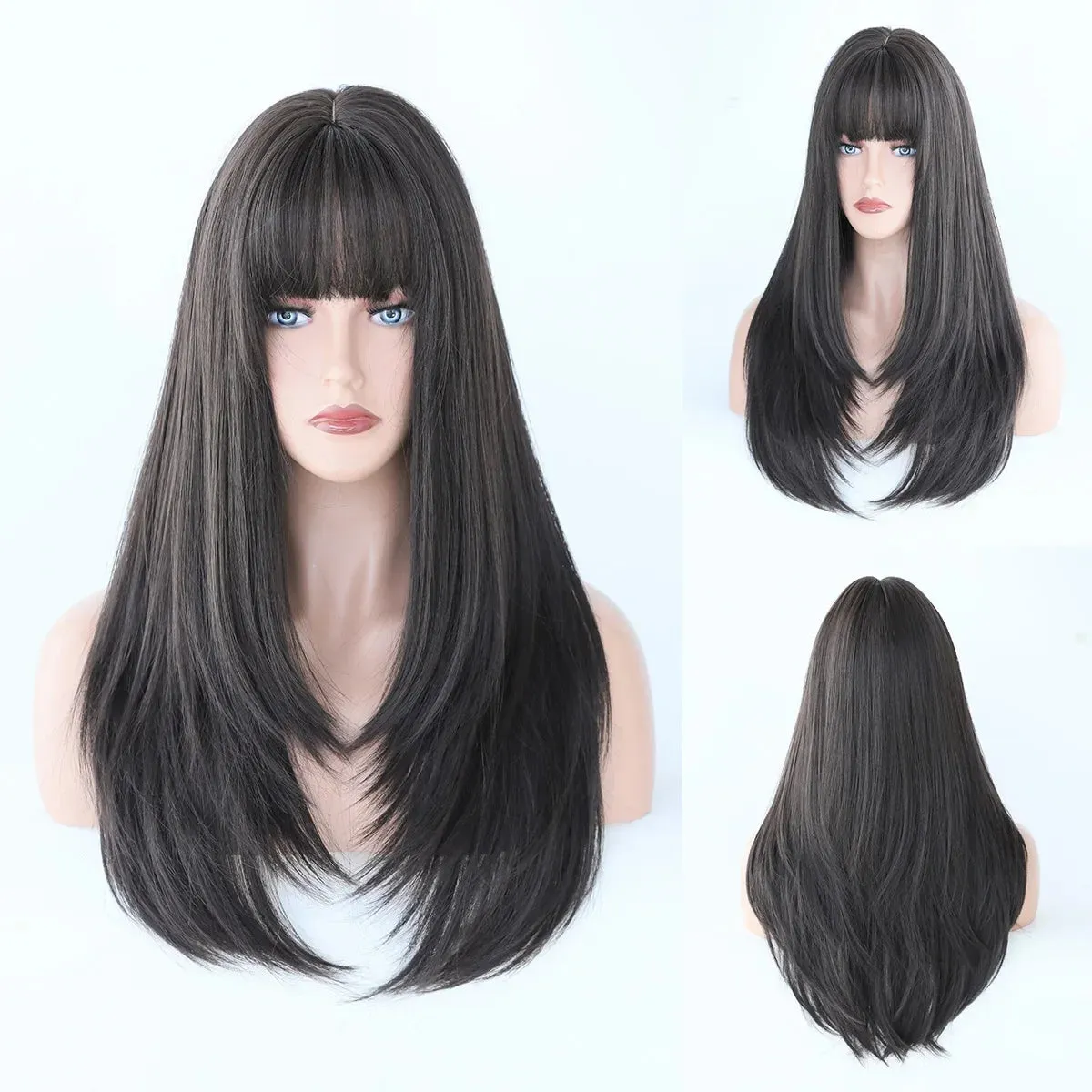 60cm Long 9Style Black Gold Straight Cosplay Hair Wig for Women’s Halloween Christmas Anime Wigs