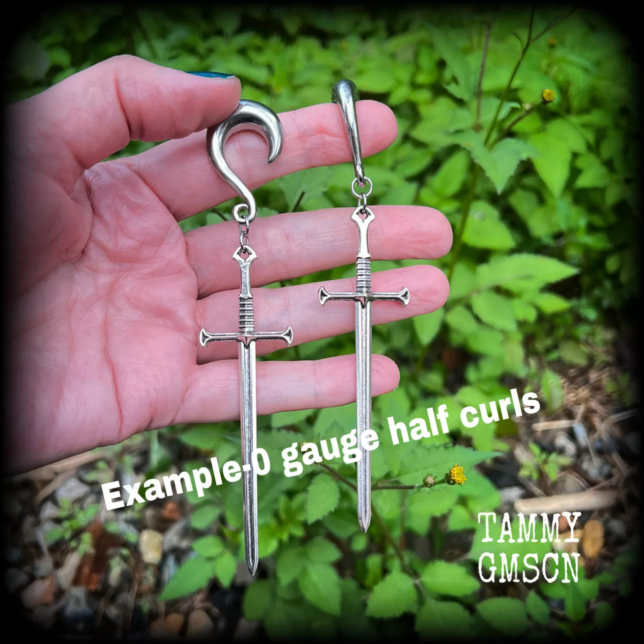 Ace of swords gauged earrings-Silver sword ear hangers