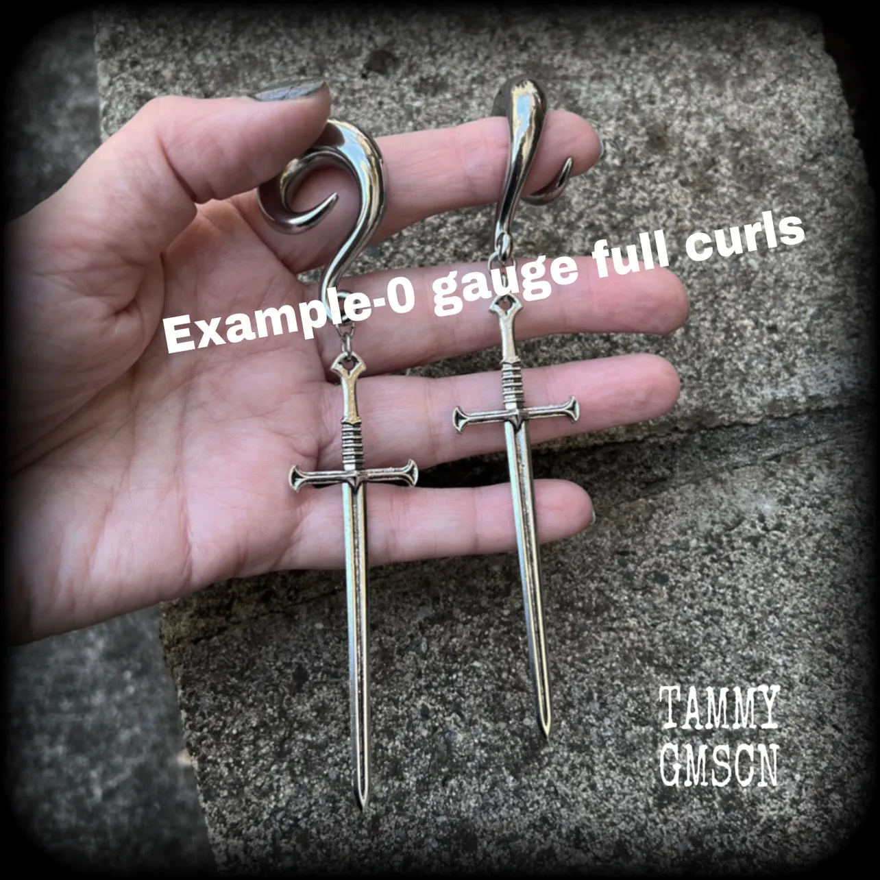 Ace of swords gauged earrings-Silver sword ear hangers