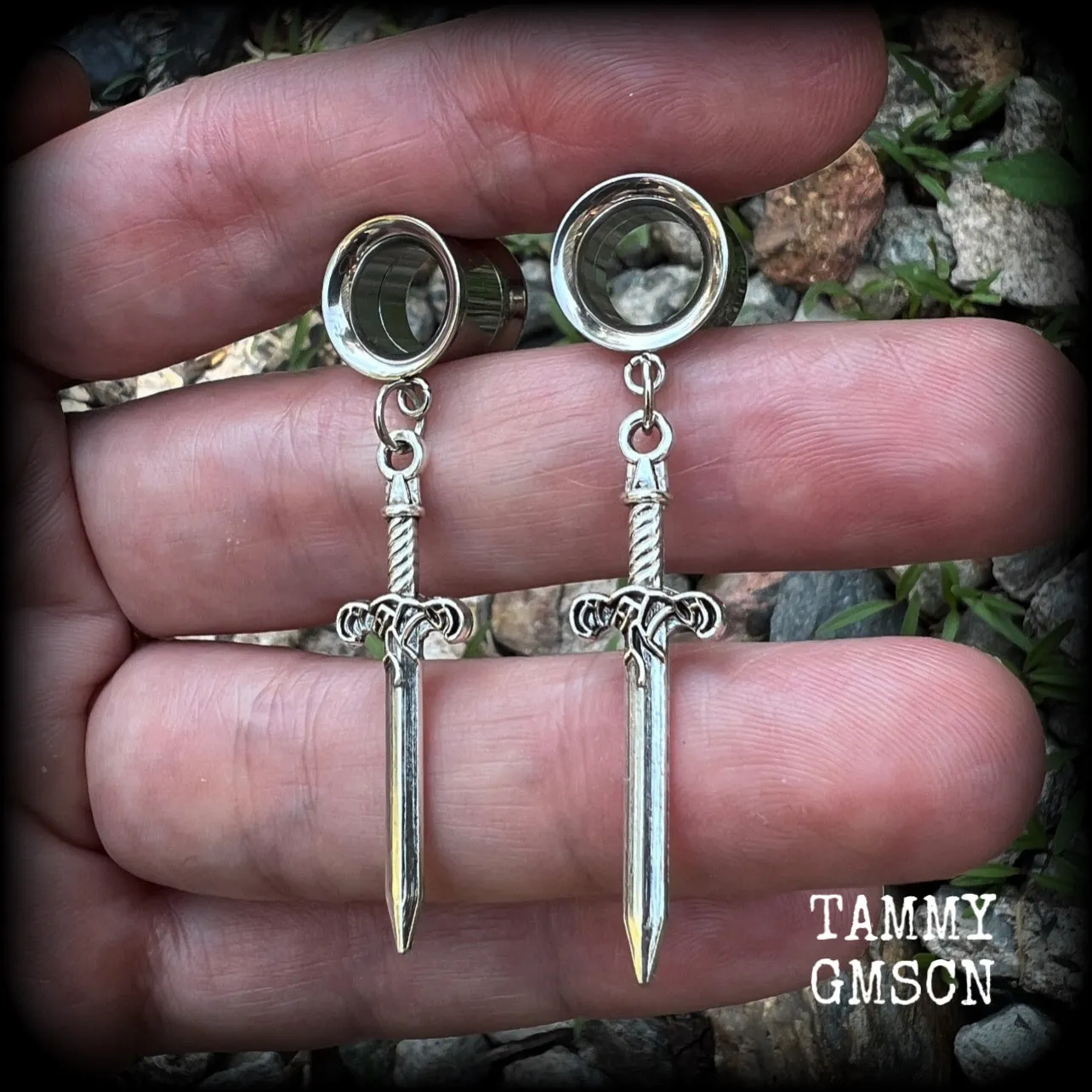 Ace of swords tunnel earrings-Sword ear gauges
