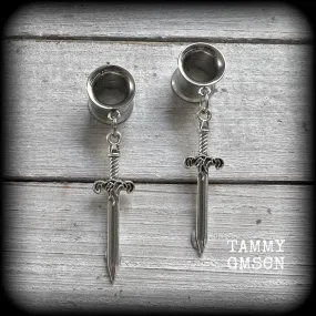 Ace of swords tunnel earrings-Sword ear gauges
