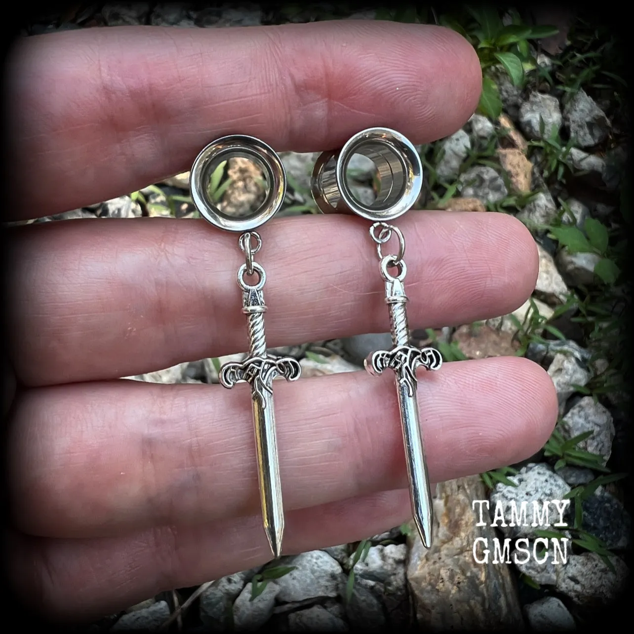 Ace of swords tunnel earrings-Sword ear gauges