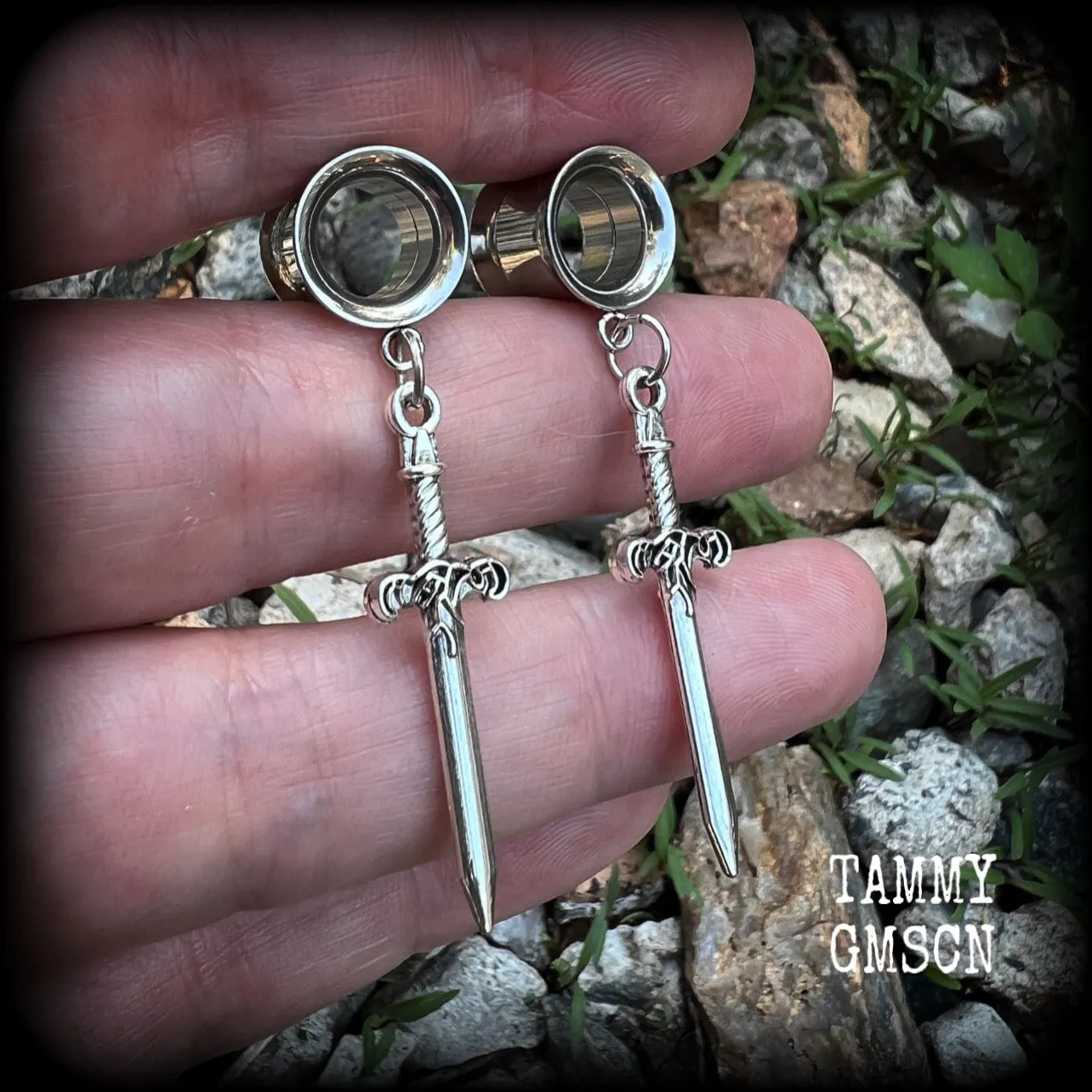 Ace of swords tunnel earrings-Sword ear gauges