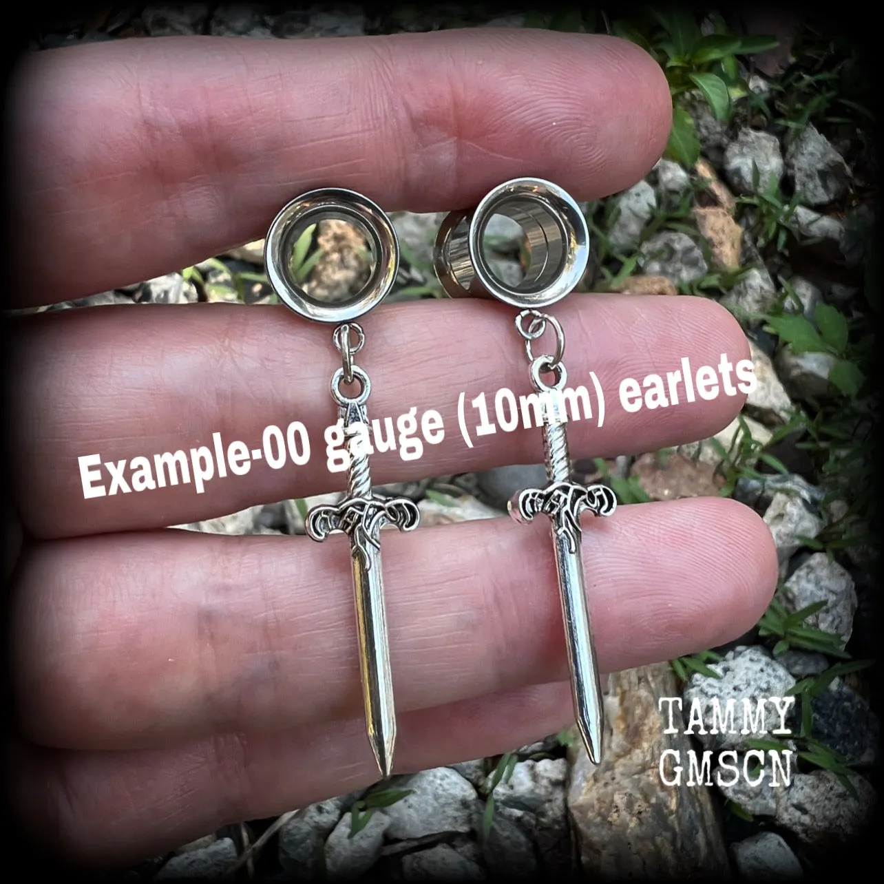 Ace of swords tunnel earrings-Sword ear gauges
