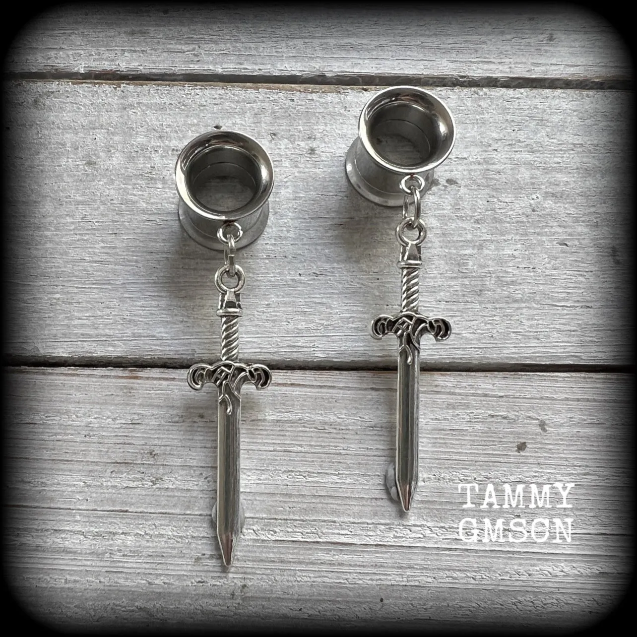 Ace of swords tunnel earrings-Sword ear gauges