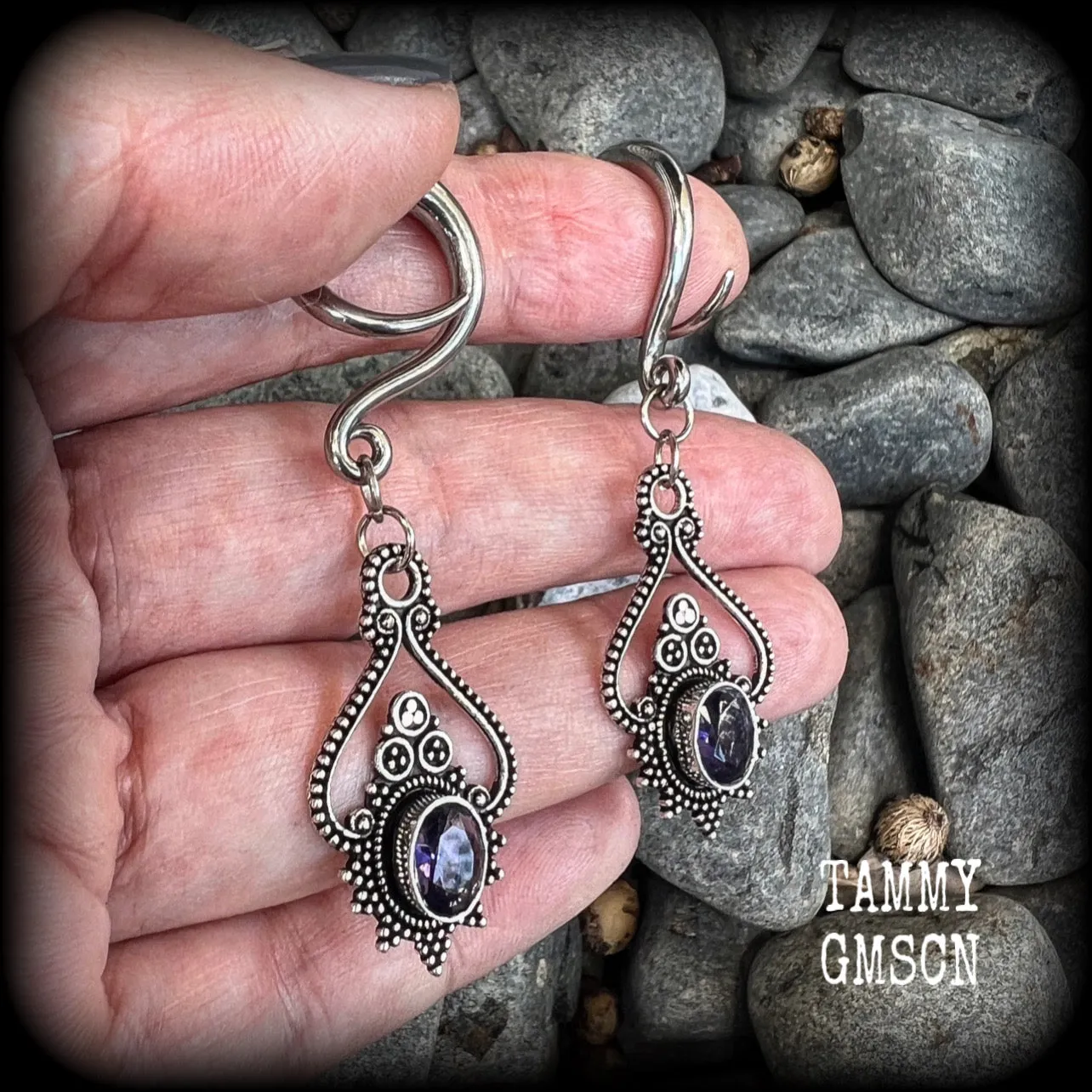 Amethyst gauged earrings-Gemstone gauges
