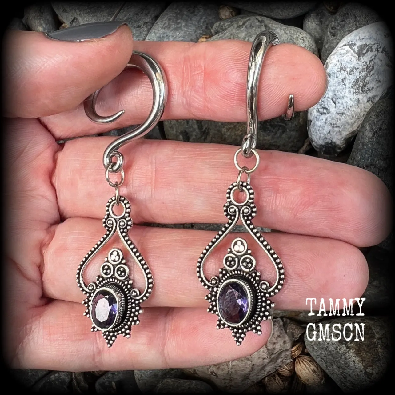 Amethyst gauged earrings-Gemstone gauges