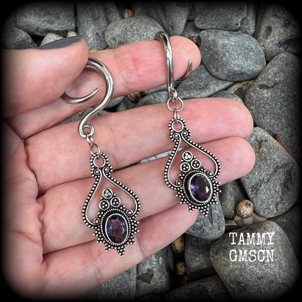 Amethyst gauged earrings-Gemstone gauges