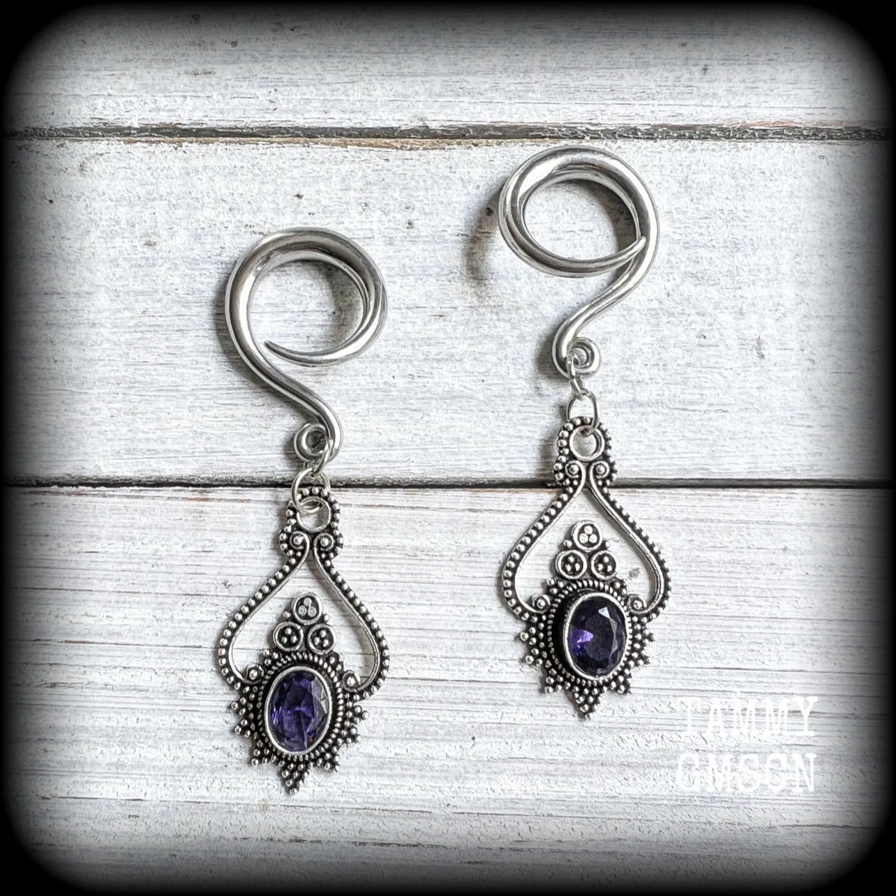 Amethyst gauged earrings-Gemstone gauges