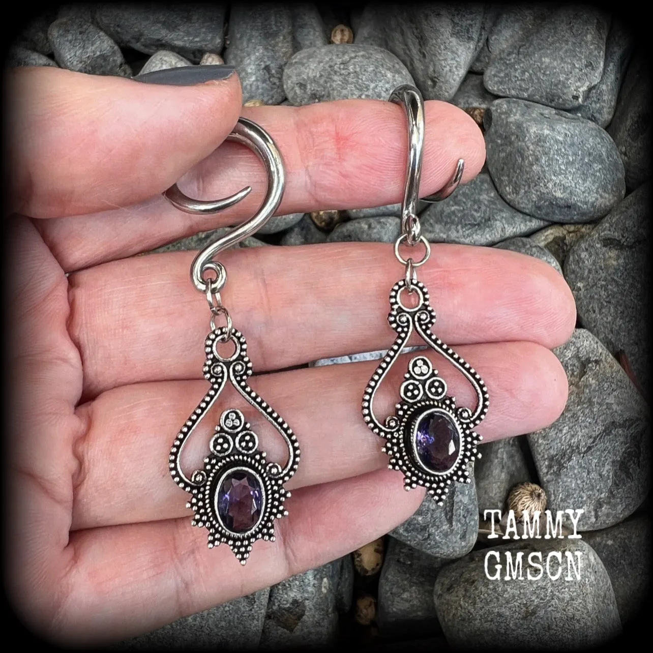Amethyst gauged earrings-Gemstone gauges