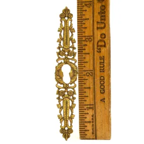 Antique BRASS/BRONZE ESCUTCHEON 3-7/8" Vertical KEYHOLE COVER French? EXQUISITE!