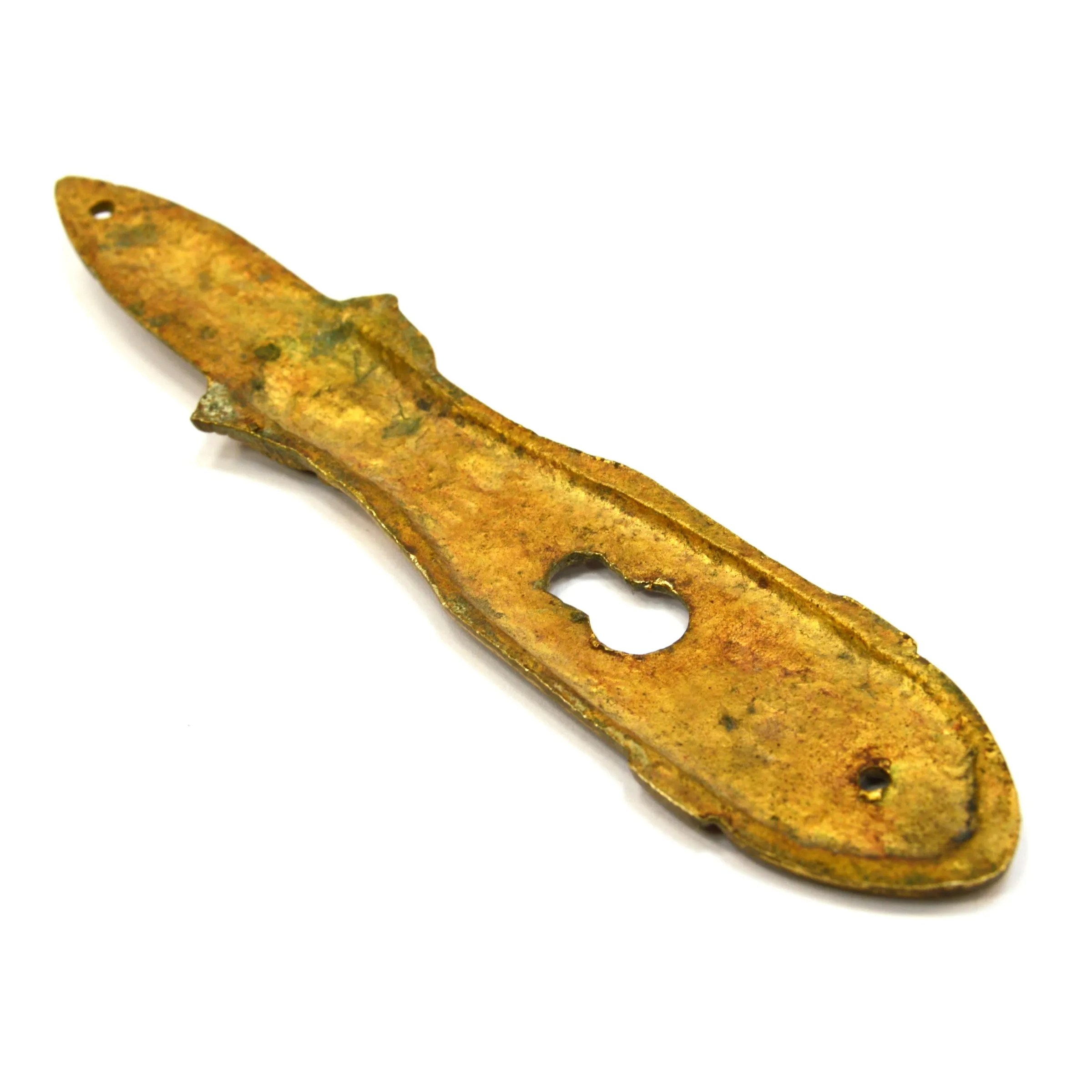 Antique BRASS/BRONZE ESCUTCHEON 4-1/2" Vertical ORNATE KEYHOLE COVER Tassel Motif