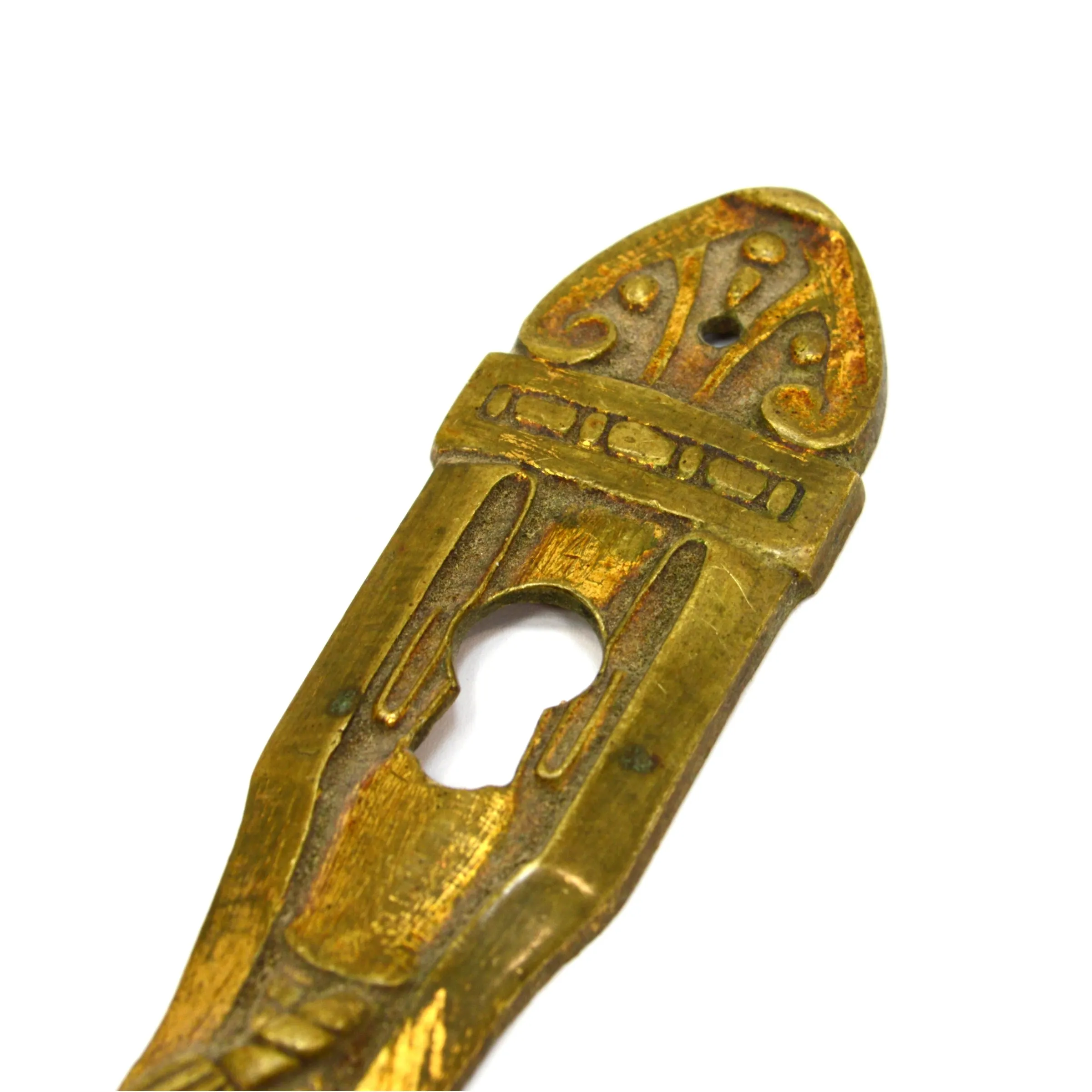 Antique BRASS/BRONZE ESCUTCHEON 4-1/2" Vertical ORNATE KEYHOLE COVER Tassel Motif