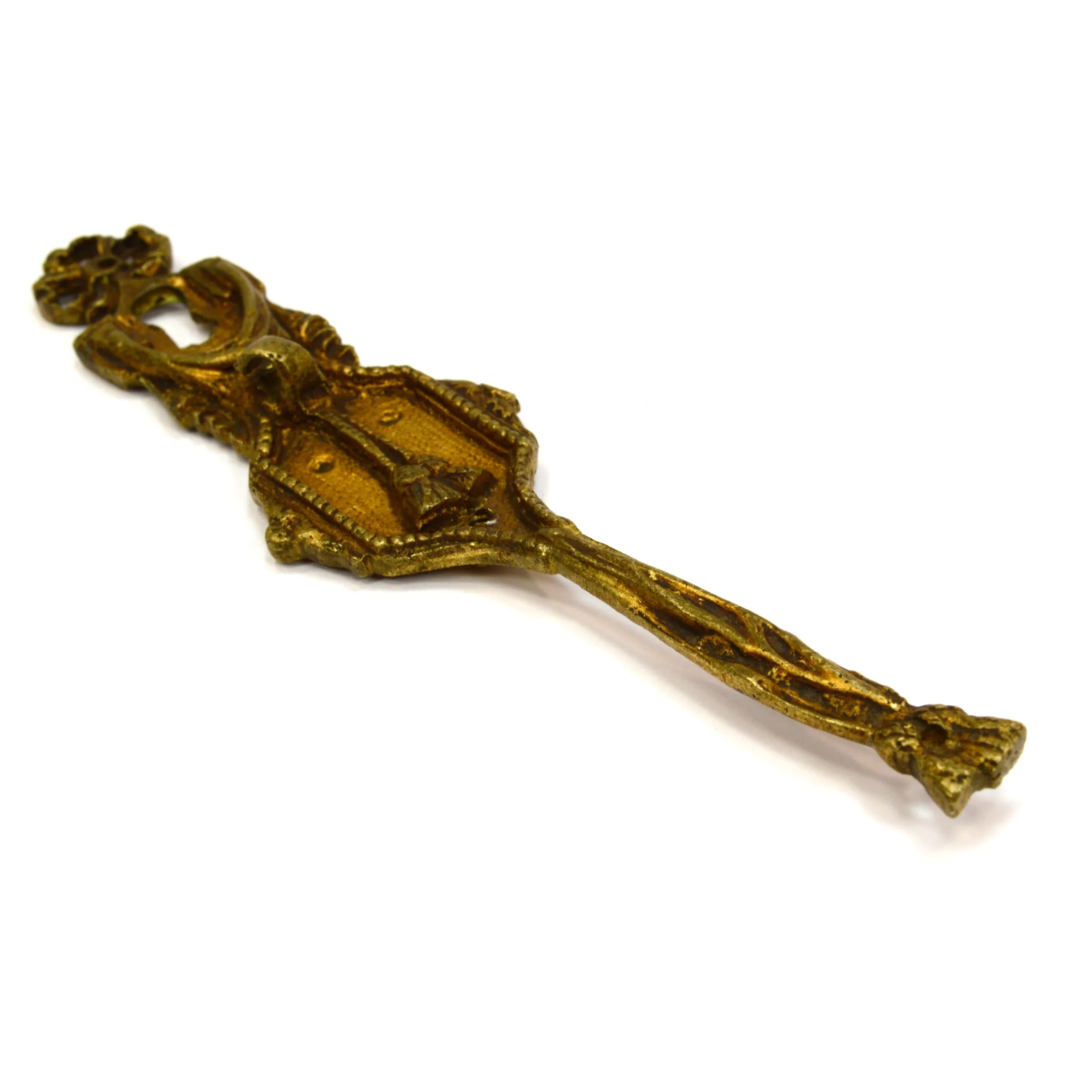 Antique BRASS/BRONZE ESCUTCHEON 6.75" Vertical KEYHOLE COVER w/ TASSELS MOTIF