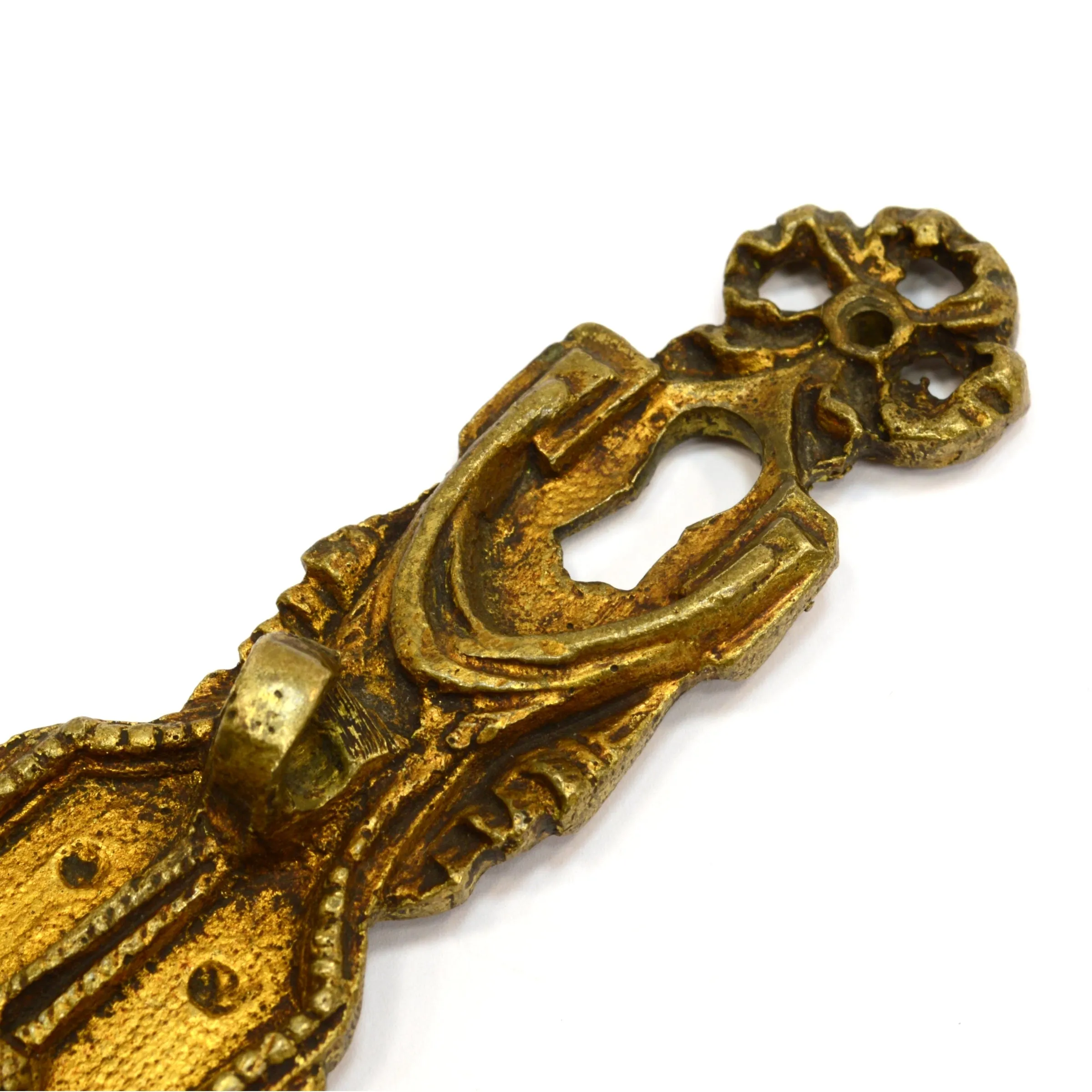 Antique BRASS/BRONZE ESCUTCHEON 6.75" Vertical KEYHOLE COVER w/ TASSELS MOTIF