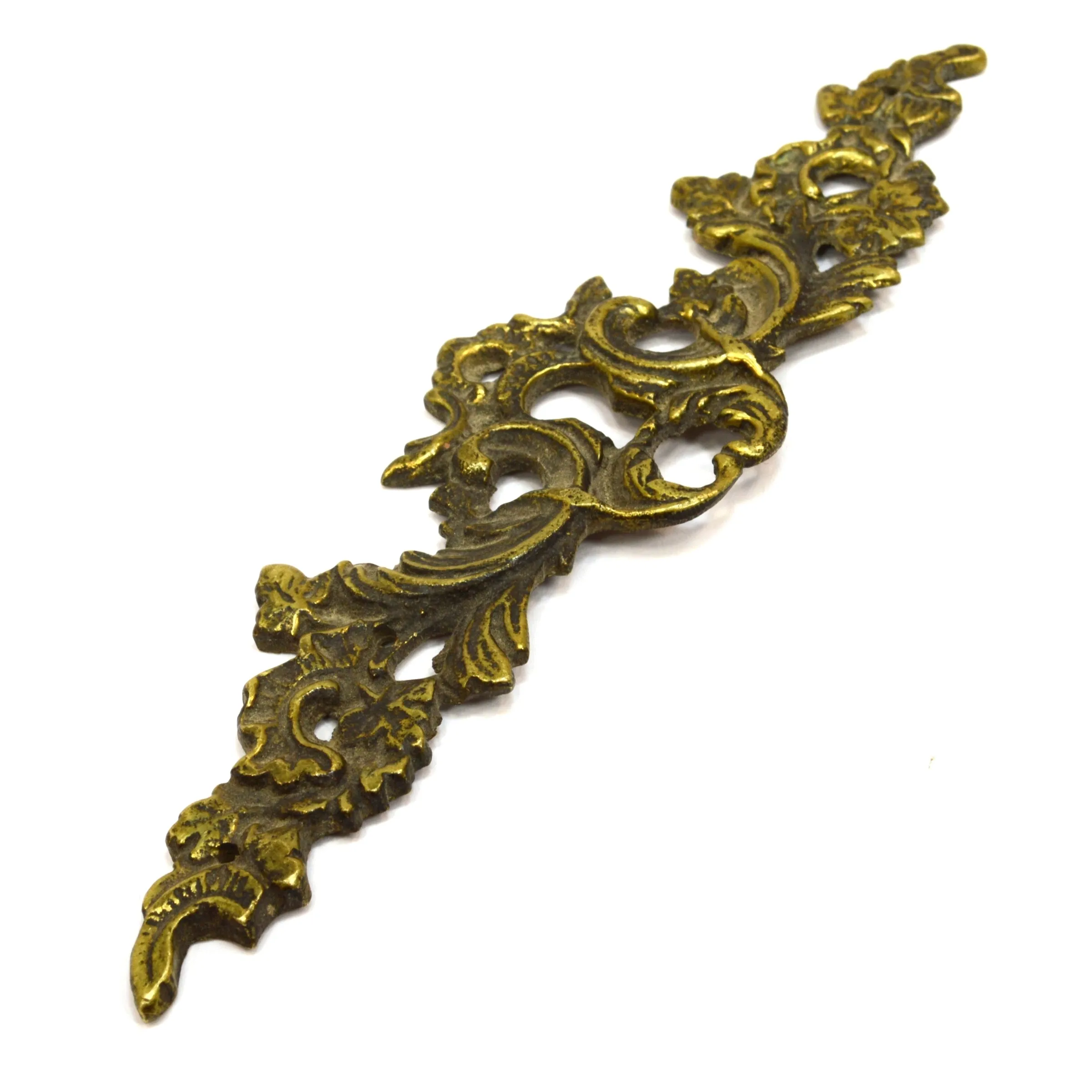 Antique SOLID BRASS ESCUTCHEON 6" Horizontal ORNATE KEYHOLE COVER Marked "330"