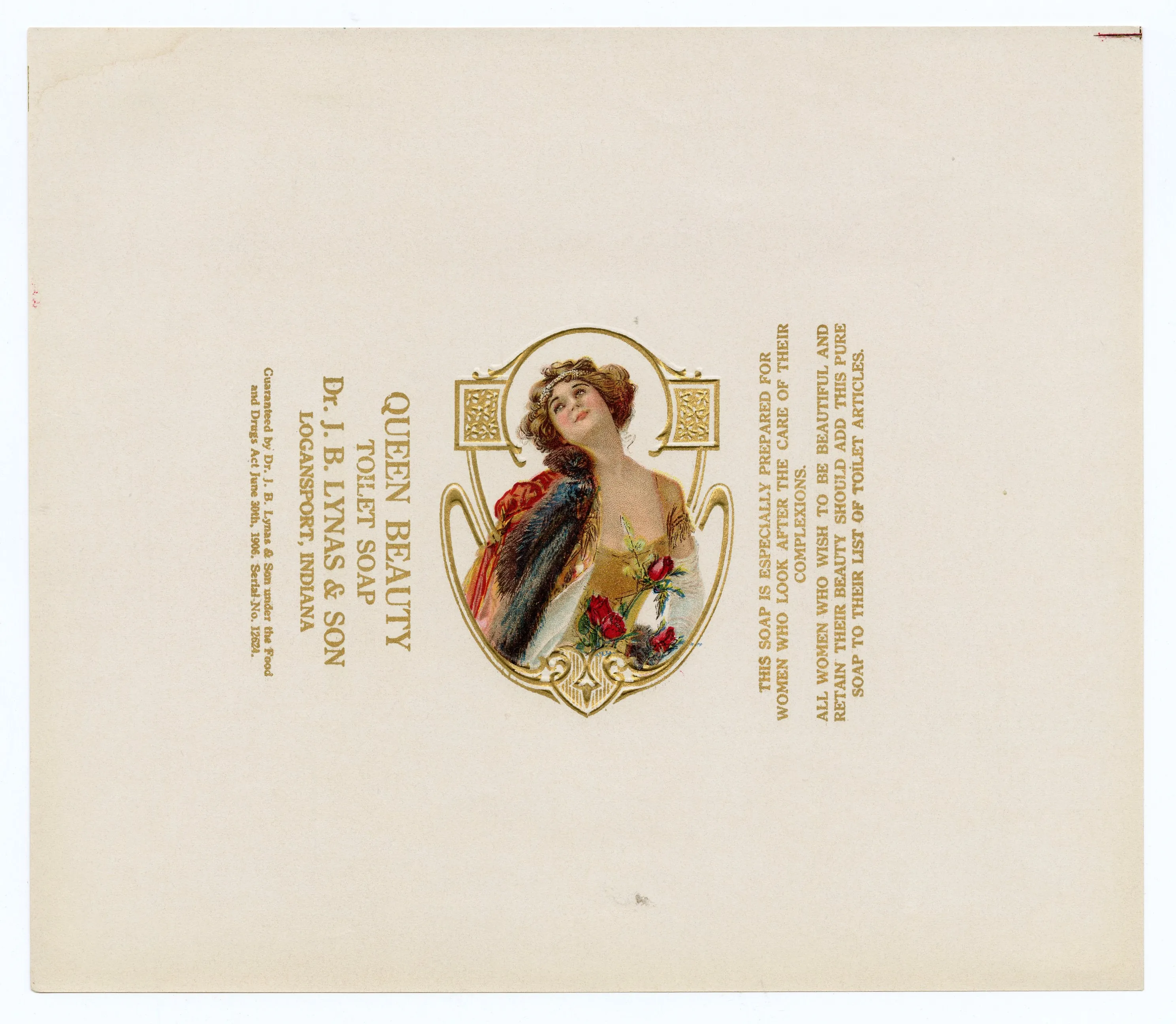 Antique, Unused QUEEN OF BEAUTY Toilet Soap Label, Design C || J.B. Lynas & Son