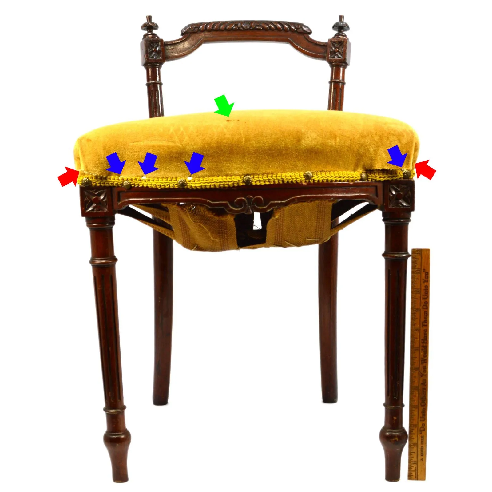 Antique VICTORIAN VANITY CHAIR Low-Back PIANO STOOL Ornate CARVED HARDWOOD c19th