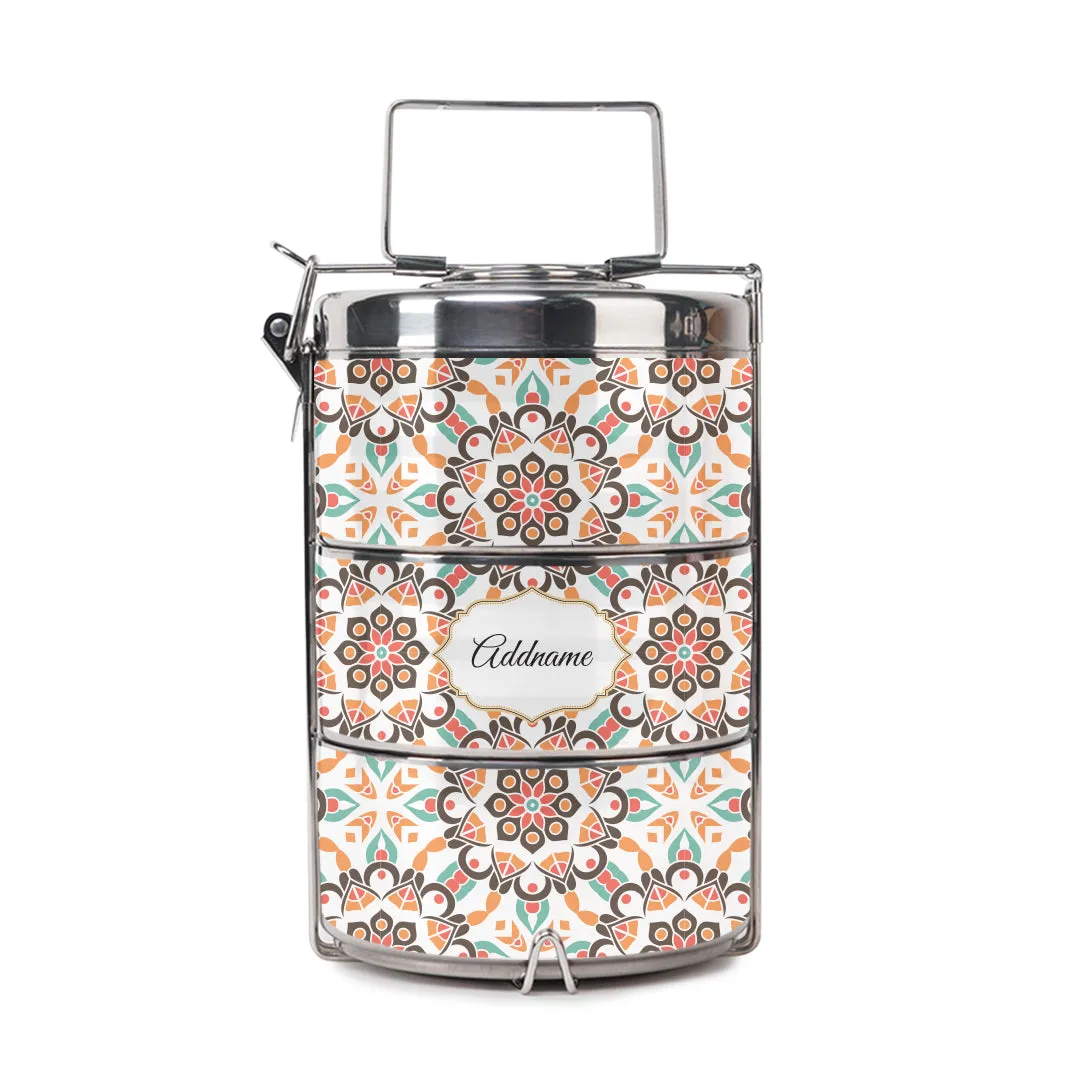 Arabesque Geo Brown Colourful Jute Bag with Tiffin Carrier Set