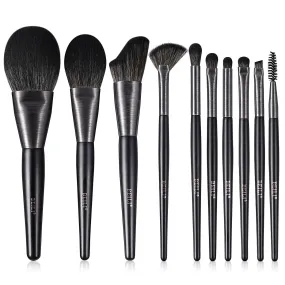 BEILI 10Pcs Make Up Brush Set With Gift Bag Wood-Retro-Black  MC10