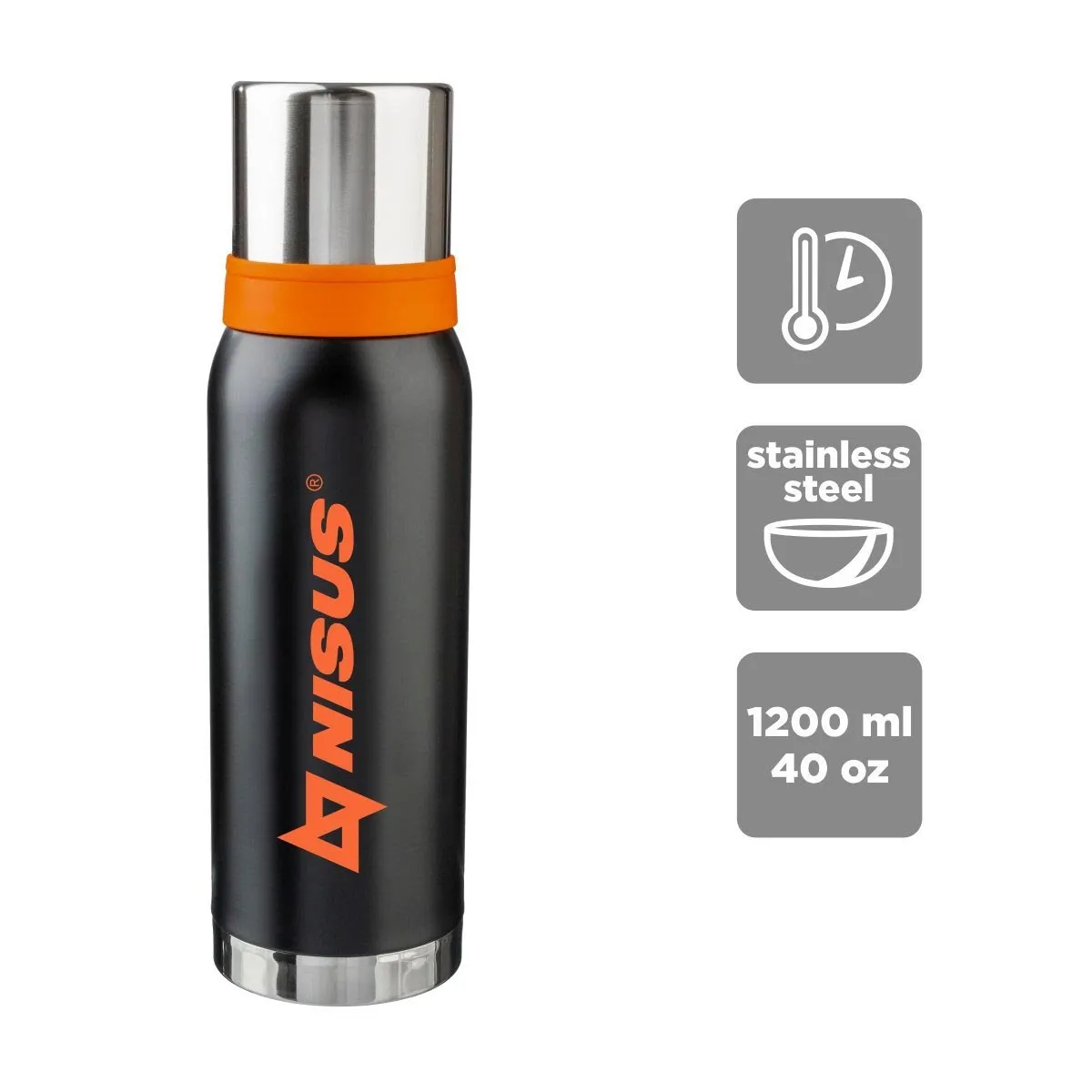 Big Insulated Water Flask with Airtight Lid, Black, 40 oz