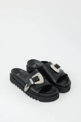 Black & Silver Leather Buckled Sandal
